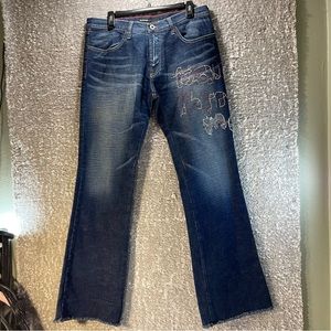 Energie Gold Men's Bootcut Graphic Printed Denim Jeans Blue 36 Boot Italy Made